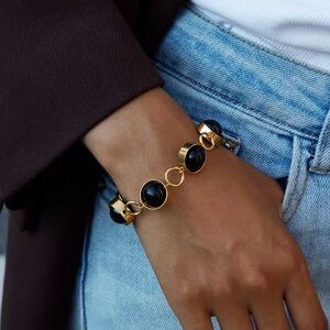 Stunning 18K Gold Plated Black Glass Bead Rotatable Buckle Bracelets